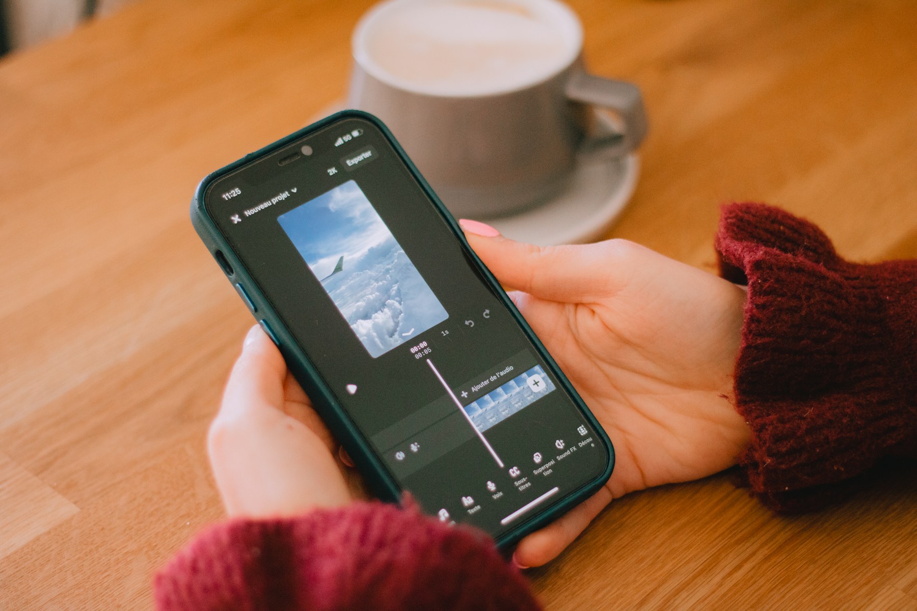 Phone showing a video editing interface for social content